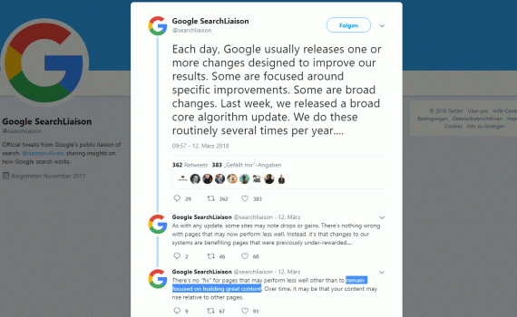google confirms broad core algorithm update-confirmed-on twitter searchliason