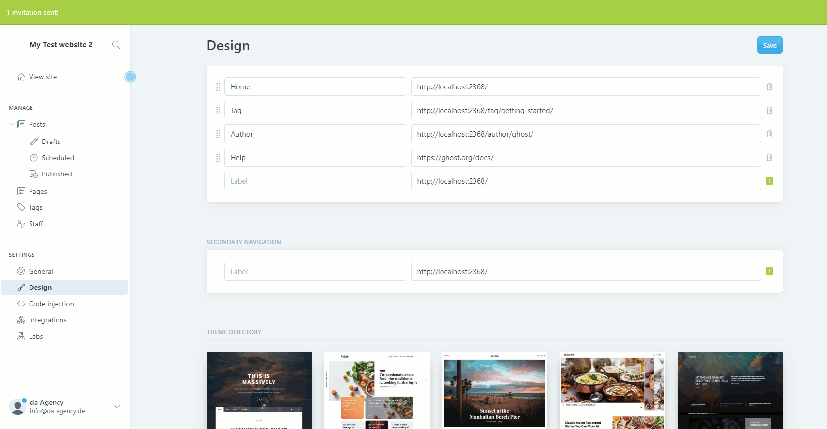 ghost headless cms admin design themes and settings