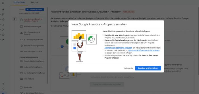 assistent-zur-einrichtung-einer-GA4-property-popup-700x331 Jetzt Umstellung auf Google Analytics GA4 Property beginnen