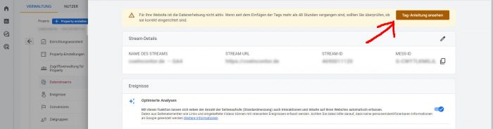 ga4 property datenstream verknuepfen tag anleitung
