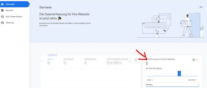 ga4 property setup fertig echtzeit kontrolle