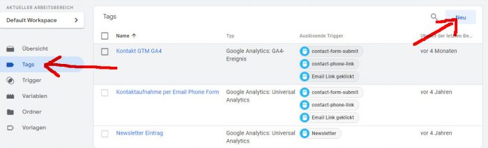 google-tag-manager-erstellen-eines-neuen-tags-700x213 Zielvorhaben aus Tag Manager in Google Analytics GA4-Property als Conversion tracken