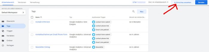 google tag manager in vorschau ansehen
