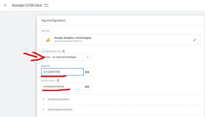 Zielvorhaben aus Tag Manager in Google Analytics GA4-Property als Conversion tracken