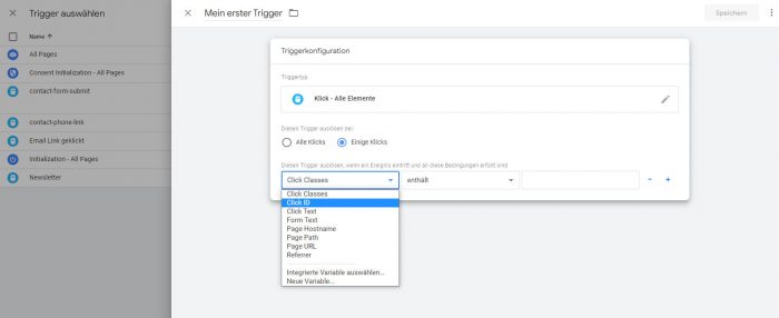 google tag manager trigger alle elemente einige klicks