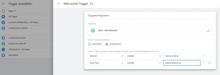 google tag manager trigger klicks definieren