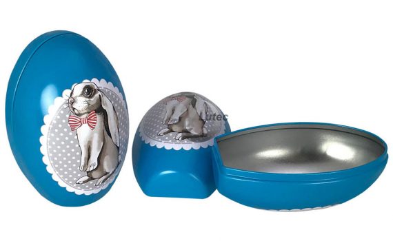 Osterdose blua stehendes Ei mit Osterhasenmotiv von ADV PAX Lutec